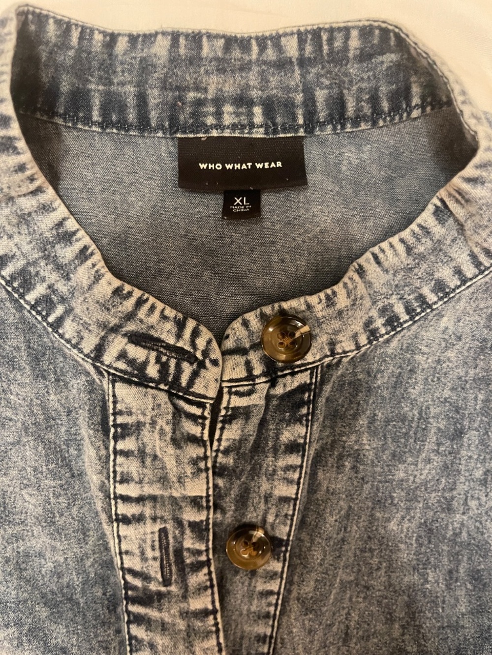 Who What Wear Acid Wash Denim Puff Sleeve Midi Dress XL Button Down Belted - Picture 3 of 6